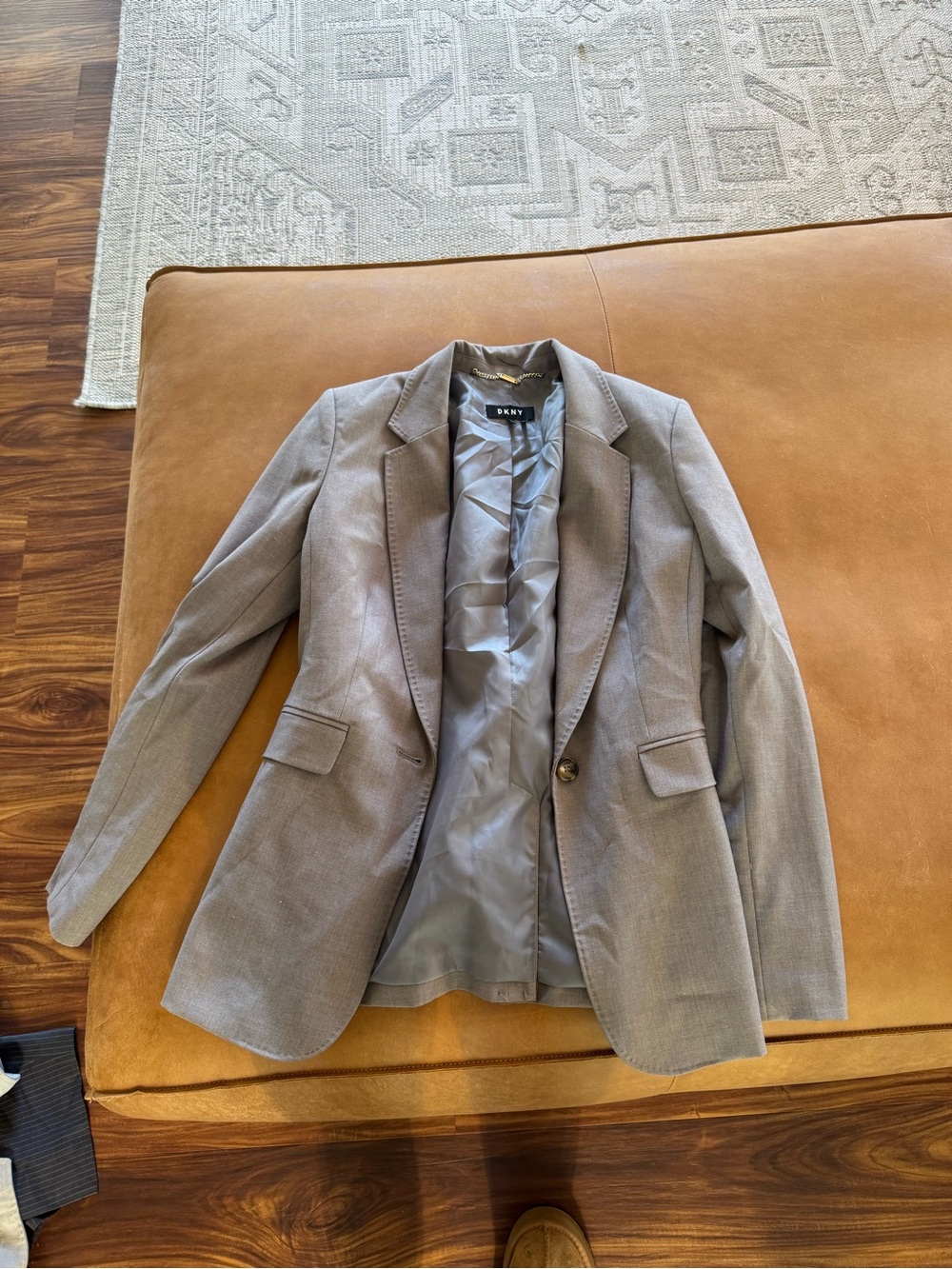 DKNY womens Light Gray Single-Button Blazer Jacket